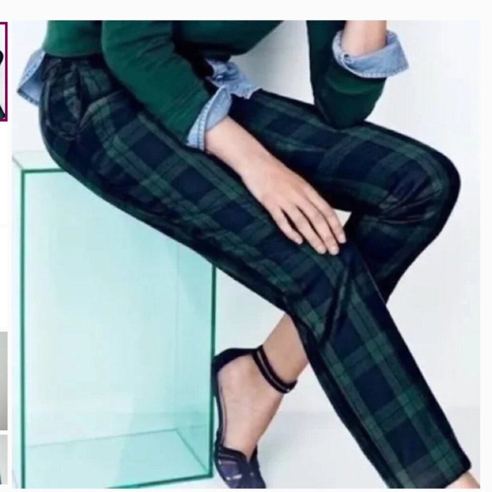 NEW J. Crew Martie black watch slim crop stretch wool blend plaid pants preppy